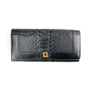 LODIS Wallet Black Leather Snakeskin Texture Bifold Zip Around Pocket Clutch